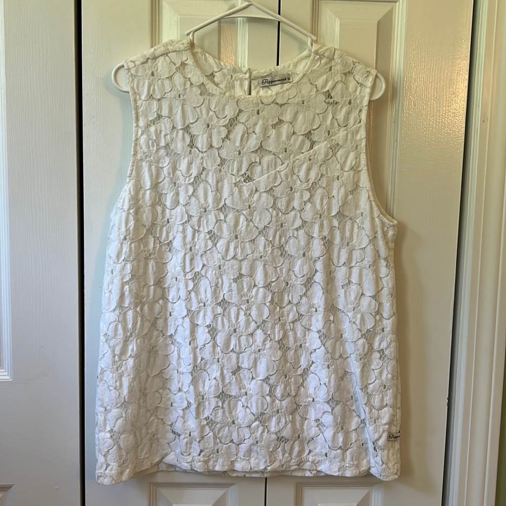 White Lace Blouse Womens XL